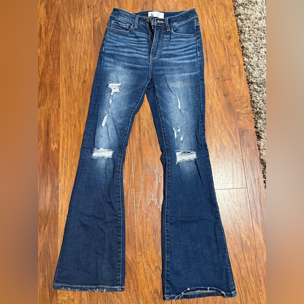 BKE Dark Blue Distressed Flare Jeans